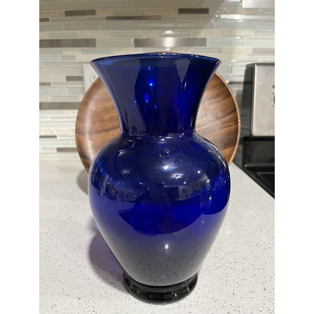 VTG Large Cobalt Blue Glass Vase English Garden.  Country Garden